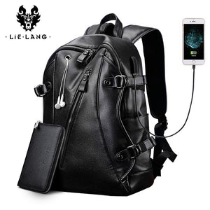 USB Charge PU Leather Backpack