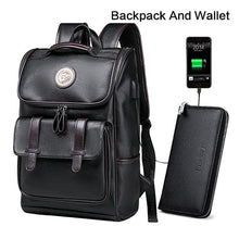 Load image into Gallery viewer, USB Charge PU Leather Backpack