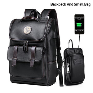 USB Charge PU Leather Backpack